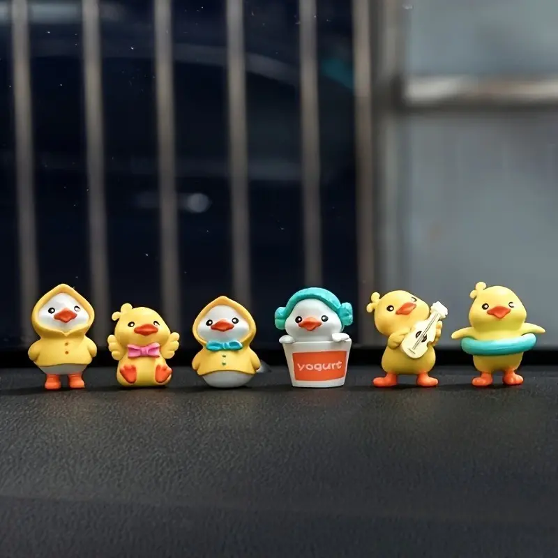 6pcs Cute Yellow Duck Design Automotive Dashboard Decoration, Car Dashboard Decorations, Car Trinkets, Automotive Interior Accessories, Automotive Decorative Accessories, Car Desktop Decor, Car Ornament, Car Interior Ornaments