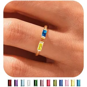 Gold Birthstone Rings for Women Non Tarnish Dainty 14K Gold Plated Stackable CZ Ring Adjustable Rings Wedding Promise Rings for Her Couples Gemstones Personalized Jewelry Gift for Birthday