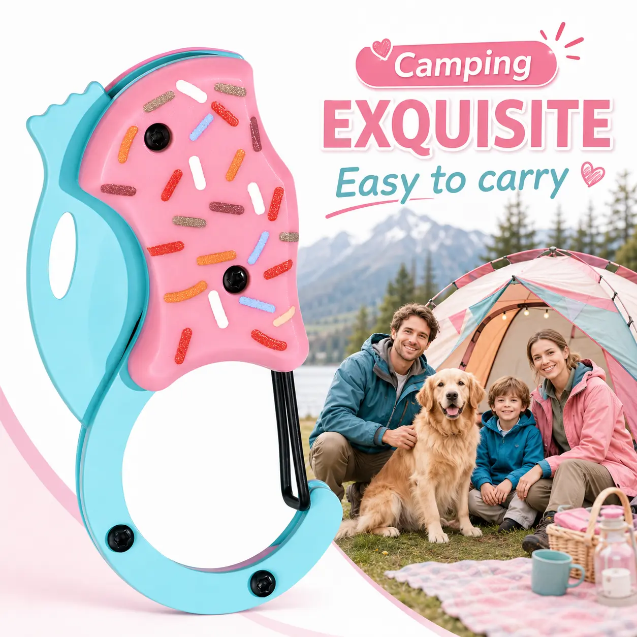 Mini EDC Folding Pocket Knife with Donut Shape, for Package Opening & Daily Carry, Stylish Pink Tiny Box Cutter, Portable Novelty Gift Tool for Men and Women