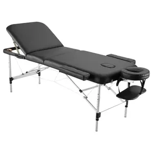 Careboda Professional Massage Table Foldable 28.7" Wide, Height Adjustable Aluminum Massage Bed 3 Fold with Headrest, Armrests and Carry Bag, Portable Massage Tables for Spa, Salon, Tattoo Black
