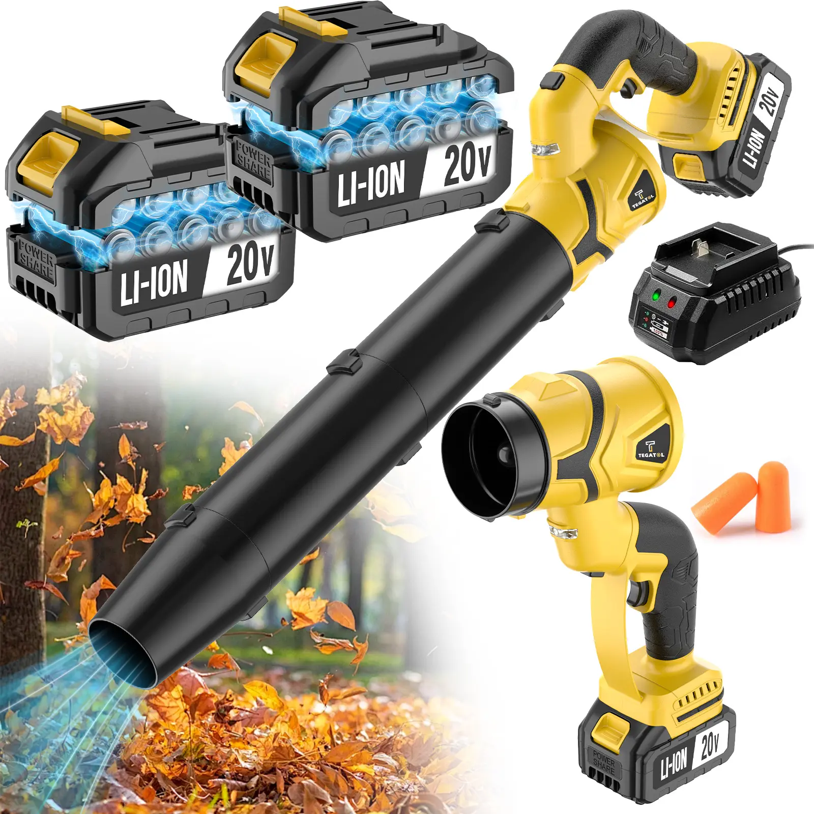 20V 2-in-1 Adjustable Grip Leaf Blower,Cordless Turbo Leaf Blower, Foldable And Bendable Handheld Electric Blower, Detachable Nozzle with LED Light, Portable Turbo Blower, Suitable for Yard Leaves, Snow, Dust, And Workshop Cleaning