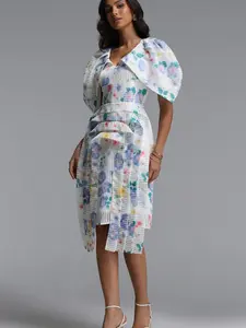 BellaBarnett Wezal Chic Tailored Floral Print Stripe Woven Midi Dress
