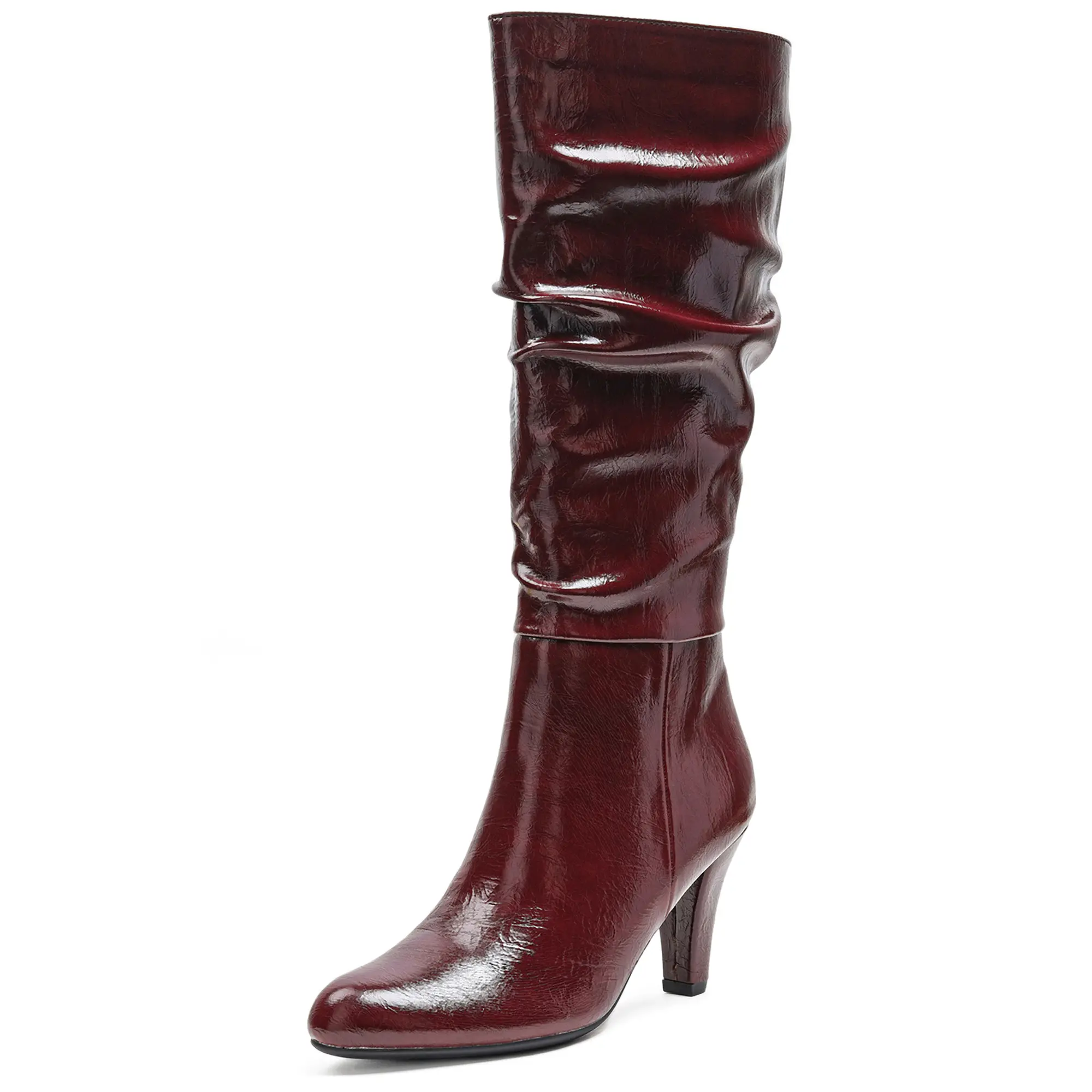 Women's Slouch Knee-High Riding Boots - Soft Suede Upper, Pointed Toe, Side Zipper, Block Heel for Height, Synthetic, Elegant All-Seasons Footwear with Luxe Texture