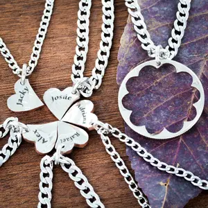 6 Best Friend Necklaces, 6 BFF Gifts, Custom Names and Hearts Puzzle Necklaces, Custom Engraved Names, Best Friends or Family Jewelry