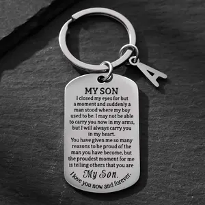 Stainless Steel Dog Tag Keychain For Son, Inspirational Gift With Loving Message, Durable Keyring, Perfect Keepsake For Boys