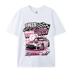 Pink Racing Car Graphic Oversized T-Shirt, Cute Speed 97 Comfort Cotton Outfit, Fashion Casual Tee, Best Valentine's Day Gift for Car Lovers, Boyfriend, Girlfriend, Family & Friends, Perfect Holiday Present