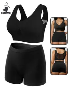 【Plus Size】 Solid Wireless Bra & Panty Seamles Set,  Wide Strap Comfortable No Padded  Bra & Soft Stretch  Boxer Briefs Set, Casual Comfy Breathable Bra & Knicker Set for Daily Wear, Underwear Undergarments, Women's Underwear Set for All Seasons