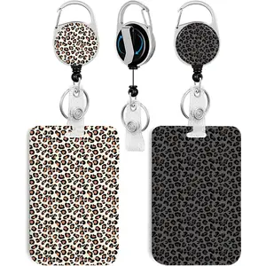 2 Pack Leopard Print ID Badge Holder with Clip Badge Reels Retractable Heavy Duty,,ID Holder for School Nurse Office