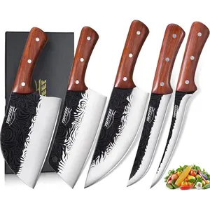 3-Piece Butcher Knife Set: Hand Forged, Serbian Chef Knife, Meat Cleaver, Viking Knives