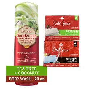 Old Spice Super Hydration Moisturizing body-wash Palm tree Coconut scent 20oz  and 8 bars Soap Bars