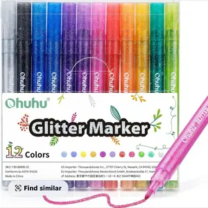 Ohuhu Glitter Markers Pen: 12 Vibrant & 18 Vibrant Colors Metallic Shimmer Ink Fine Tip Water-based for Kids Adults DIY Crafts Greeting Cards Mugs Wood