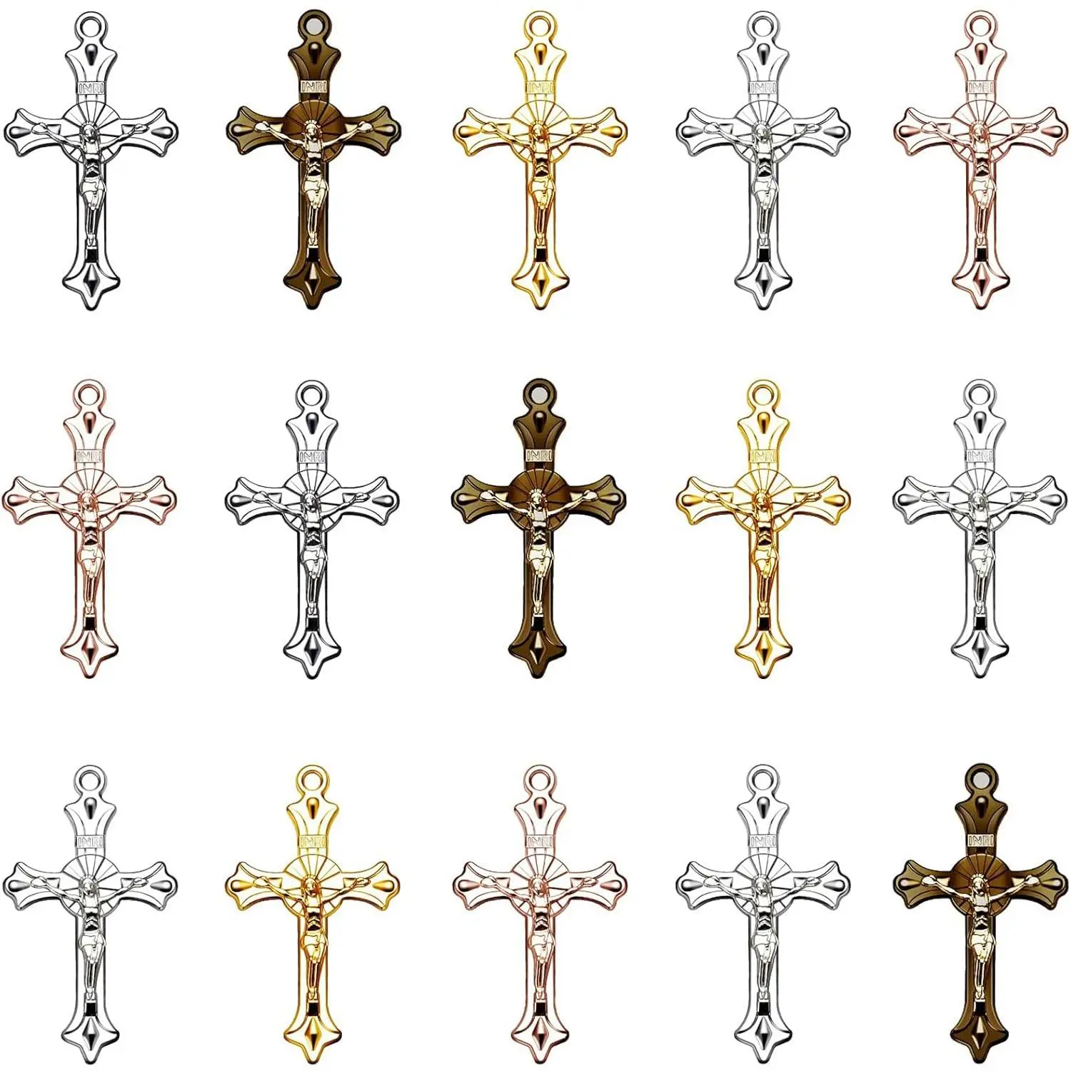 Alloy Cross Charms, 60-Count Multicolor Spiritual Pendants, Religious INRI Crucifix Design for DIY Rosary Making and Easter Crafts, Cross Design, Multicolor Faith Cross
