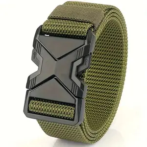 Quick Release Belt for Men Symmetrical Plastic Buckle Breathable Sports Belt Adjustable Outdoor Casual Work Pants Waist Belt