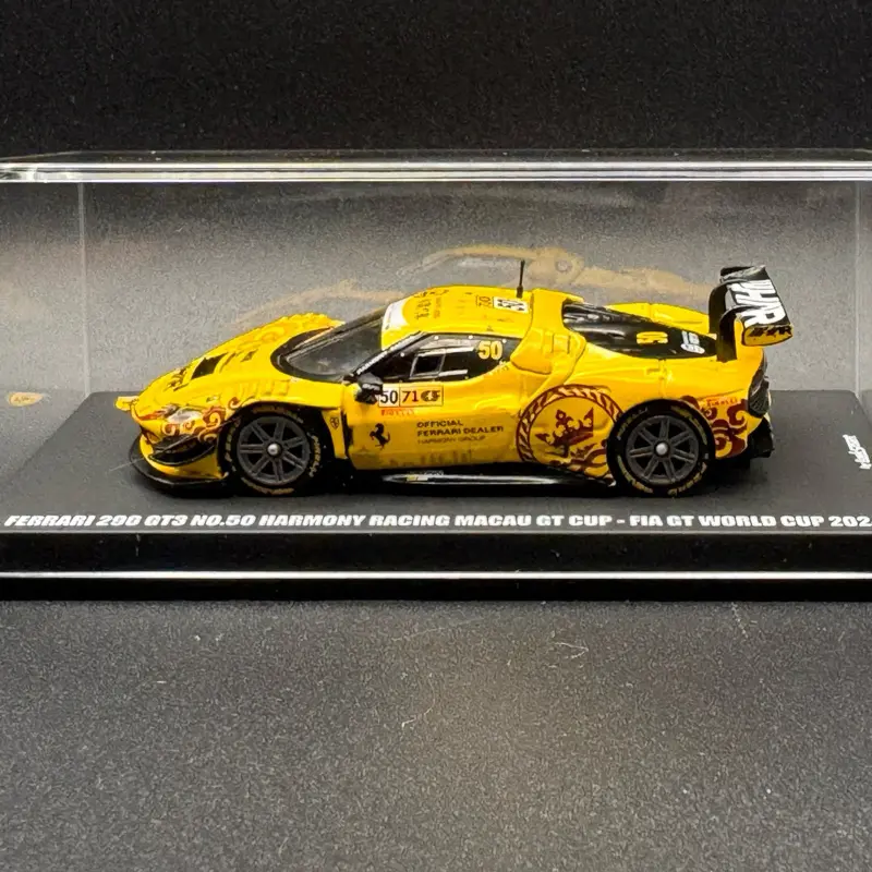 Looksmart Ferrari 296 GT3 Harmony Racing Macau GT Cup FIA GT World Cup 2024 Car #50 1:64 Scale Model with Acrylic Display