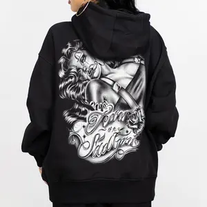 Women's Unisex Round Neck Cotton Fabric Loose Comfortable Oversized Hoodie - Chicanos Cholo Mexican Style, Digital Print, Casual Outdoor Outfits