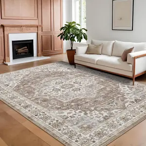 Vintage Printed Carpet Washable Area Rug Distressed Floral Rug Stain Resistant Non-slip Soft Foldable Carpet for Living Room Bedroom Hallway Kitchen