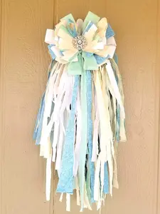 Pastel Blue and Green Shabby Chick Rag Bow