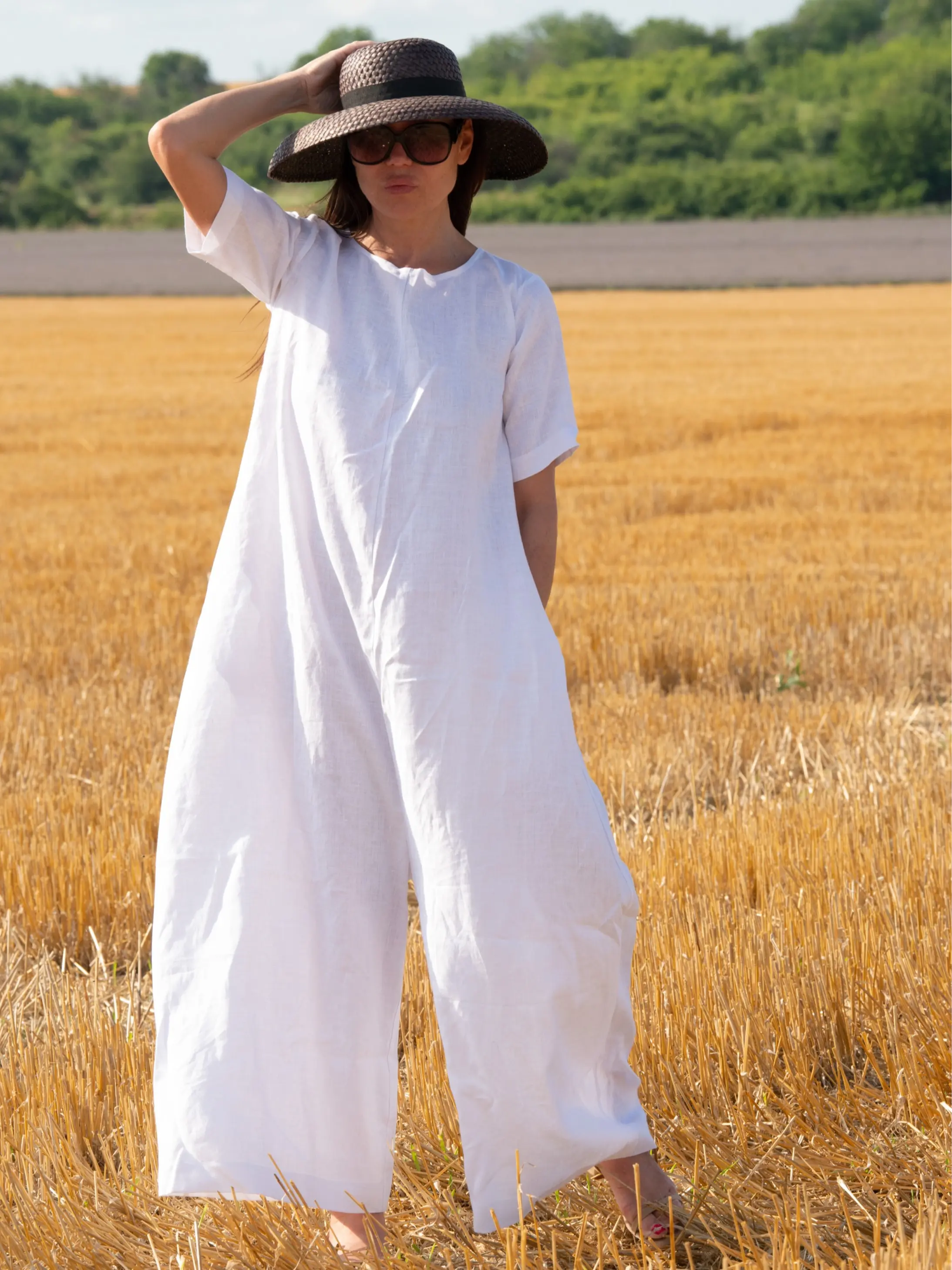Linen Wide Jumpsuit VALENTIN - Experience Effortless Elegance And All-Day Comfort