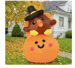 COMIN 5FT Tall Thanksgiving Inflatables Turkey Baby on Pumpkin with Built-in LEDs Blow Up Yard Decoration for Holiday Season Party Indoor Outdoor Garden Lawn