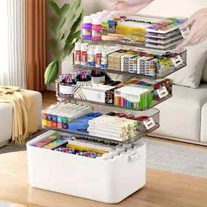 【🔥 Transparent Multi-Layer Storage Organizer】Large Capacity Durable Portable Bins - Perfect for Home, Travel & Bathroom Essentials! 💊 Office Supplies & Sewing Kit Organizer Included Desk Organizer Tidy 🎒