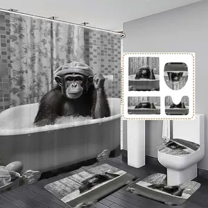 1/4pcs Gorilla Print Shower Curtain Set, Modern Bathroom Decor with 12 Hooks, No-Drill Bath Divider, Ideal Gift for Friends and Family