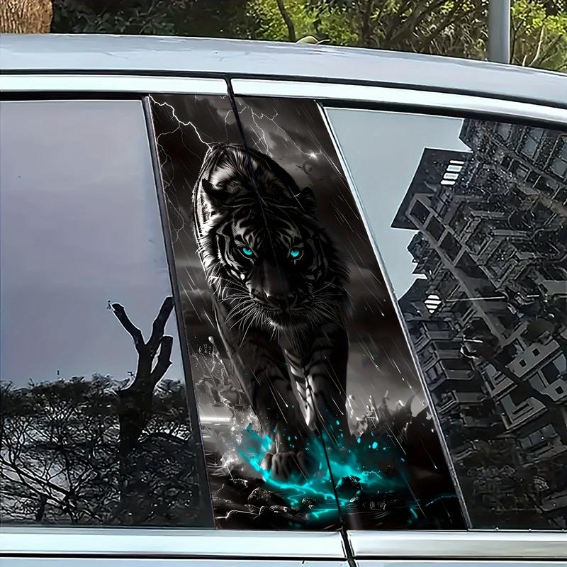 Pack of 2, Tiger Lightning Car Stickers, Fantasy Rain King Theme, Self-adhesive Waterproof Scratch-proof, Suitable for B-pillar and Doors, Glass Metal/Plastic Surface, Cover Scratches, Car Decoration Sticker