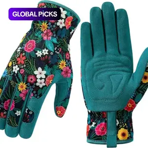 New Ultra-Fine Printed Garden Gloves, Touchscreen Work Gloves, Non Slip Gloves, Breathable Leather Gardening Gloves, Anti-Puncture, Enhanced Grip Design (23.5cm/9.25 Inch)