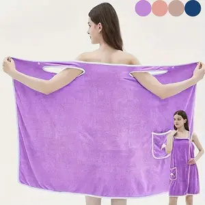 Modern Microfiber Wearable Towel, Super Absorbent Quick-Dry Robe with Pocket, Space Theme Knit Fabric, Coral Fleece Sauna Skirt, No Fragrance