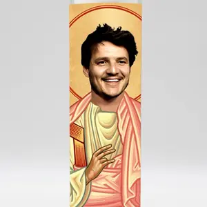 Pedro Pascal Celebrity Saint Prayer Candle - 8 inch Glass Prayer Votive - 100% Handcrafted in the USA - Novelty Celebrity Gift