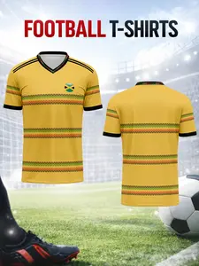 2026 New Men's Football T-Shirt, Soccer Shirt, Jamaica Home Jersey, V-Neck Top, Quick-Dry Material Comfortable andathable, Suitable for Team Matches, Training, Sports, Home Leisure, Court Cheering, Festival Gifts Spring and Summer Season Fashion Forward