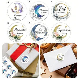 120pcs/240pcs EID Mubarak Stickers Wreath Flower Round Sticker for Ramadan Kareem Party Gifts Wrapping Supply Party Decorations