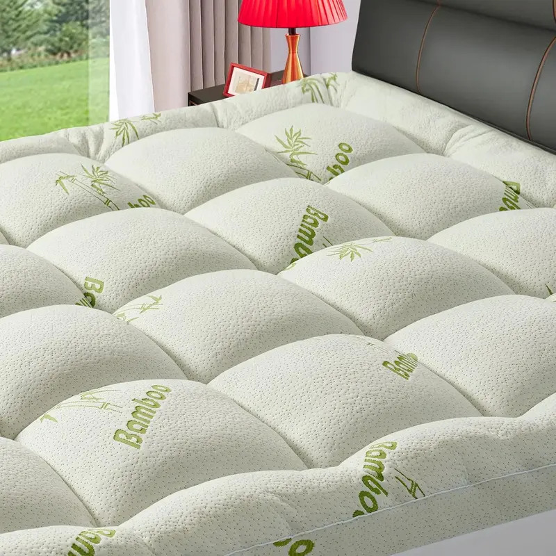 Premium Bamboo-Derived Viscose (40%) Queen Size Bamboo Topper Mattress - 1200 GSM Quilted Fitted Soft Mattress Pad, Back Pain Aid, Advanced Micro-Ventilation, Breathable, Wrinkle-Resistant, 21-in Deep Pocket