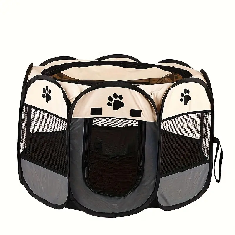 1pc Folding Octagonal Pet Fence Tent - Scratch-Resistant Oxford Cloth, Open Top Design, Large Space Indoor/Outdoor Cat/Dog Puppy Crate, Convenient for Storage Travel Pet House, Traditional Style Protective Mesh Panel, Pet Tent