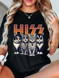 100% Cotton Unisex Hiss Funny Cats Kittens Rock Rockin Birthday Gifts Idea T-Shirt