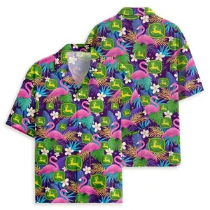 J0hn Deeeree Hawaiian Shirt, Flamingo Style Aloha Button Down Shirt, Tropical Summer Aloha Short Sleeve, Gift for Him or Her