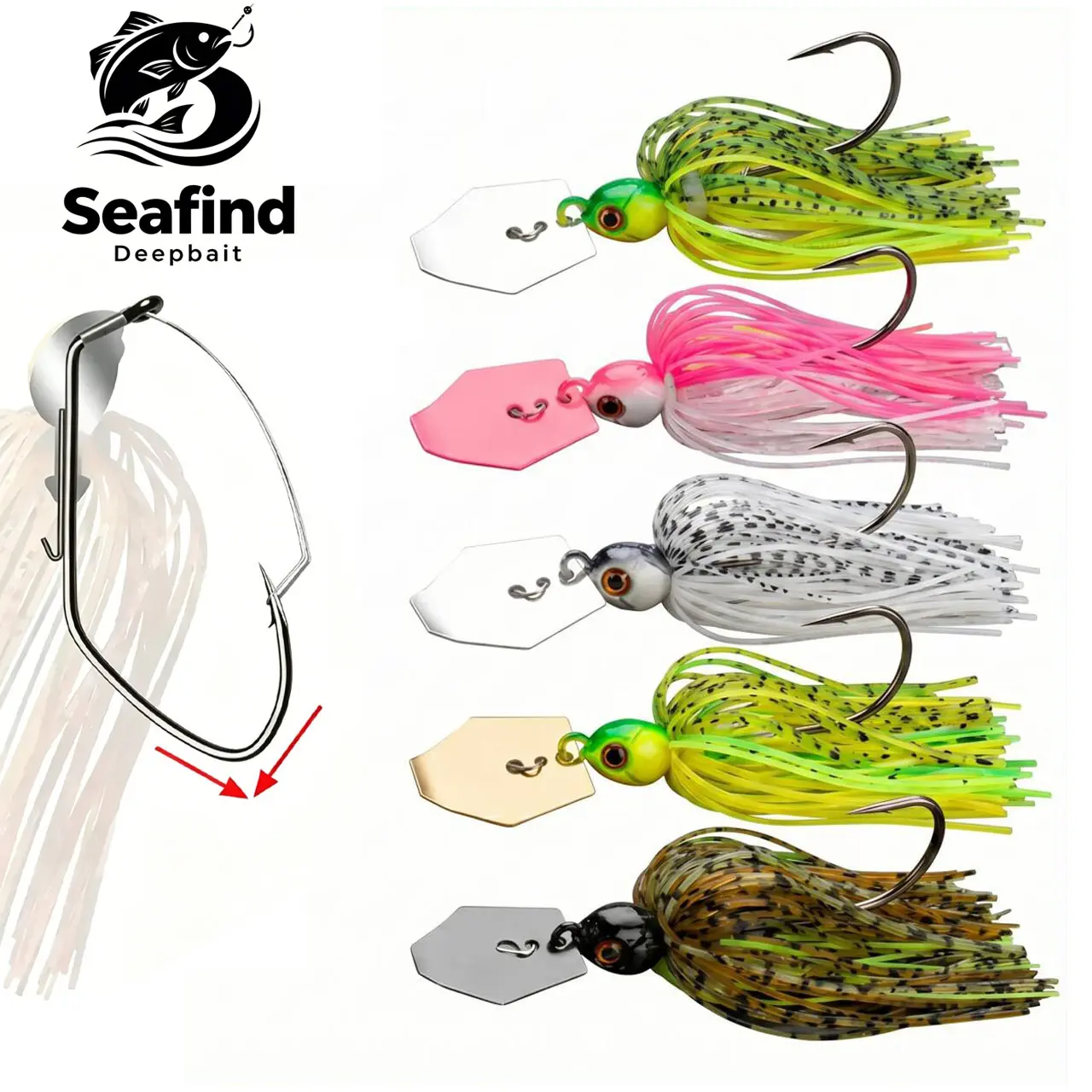 5 Pcs Chatterbait Fishing Lures Set 14/21g Stainless Spinner Baits Artificial Fishing Lure with 3D Eyes for Freshwater Saltwater Bass Trout Salmon Walleye