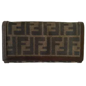 Pre-owned FENDI Wallet Small Leather Goods brown zucca Monogram long Authentic with COA