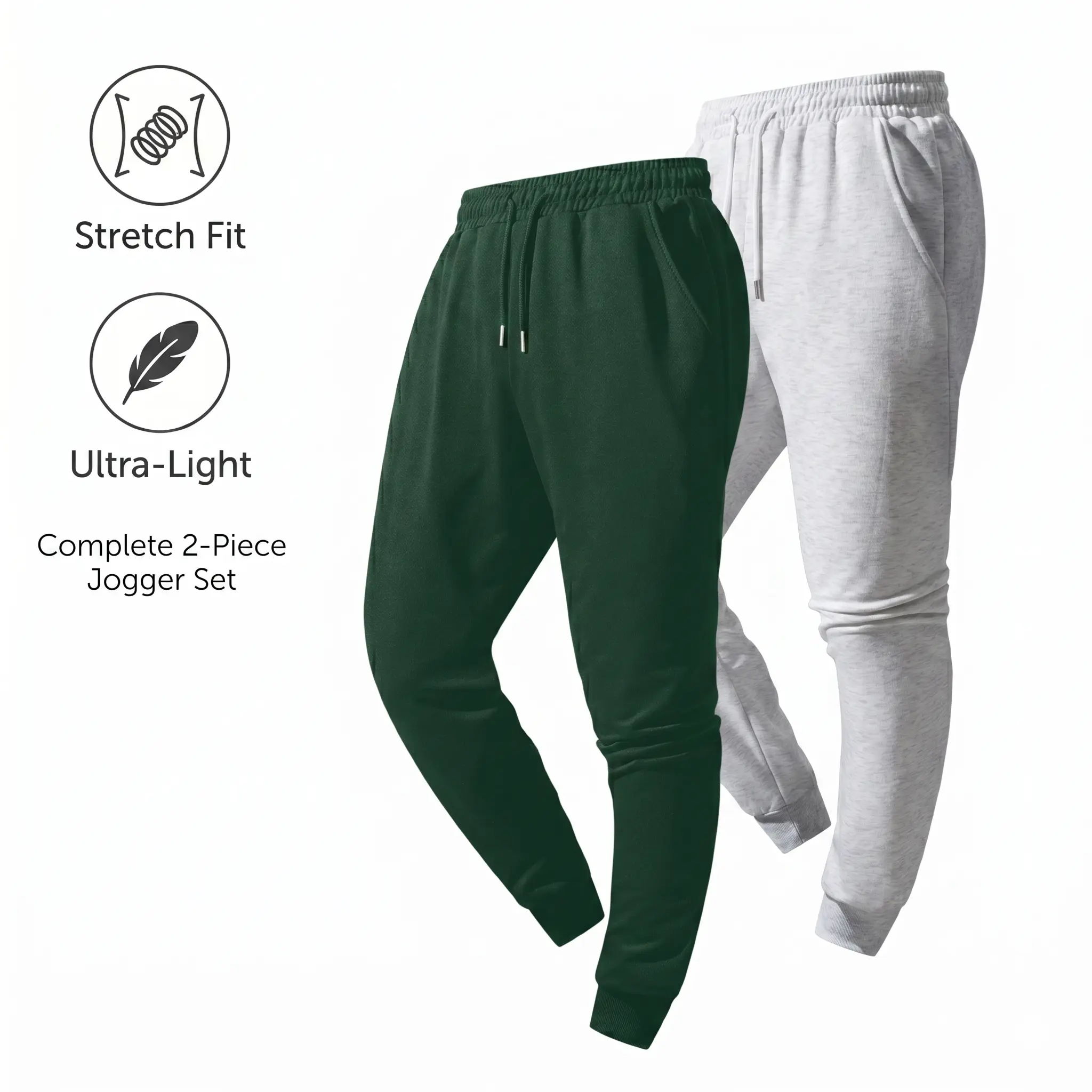 Men's 2-Pack Value Unisex Linen Joggers - Breathable Ultra-Light Stretch Fit Activewear, Athletic Linen-Like Non-Transparent Uncuffed Warm-Up Pants, Casual Gym & Lounge Wide Leg Elastic Bottoms (Forest Green/Grey), Athletic Men's Pants, Linen-Like Men's P