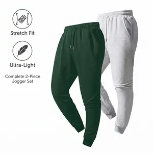 Men's 2-Pack Value Unisex Linen Joggers - Breathable Ultra-Light Stretch Fit Activewear, Athletic Linen-Like Non-Transparent Uncuffed Warm-Up Pants, Casual Gym & Lounge Wide Leg Elastic Bottoms (Forest Green/Grey), Athletic Men's Pants, Linen-Like Men's P