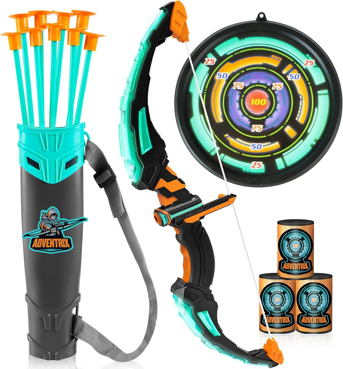 Kids Bow and Arrow Set LED Light Up Archery Toy Set with 9 Suction Cup Arrows Target & Arrow Case Indoor and Outdoor Hunting Play Gift Toys for Kids, Boys & Girls Ages 6-12