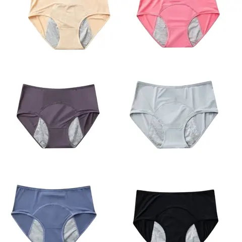 Women's High Waisted Absorbent Period Panties 6-Pack - Leakproof Incontinence Guard, Body Shaping, Breathable Seamless Jersey Spandex, Tummy Control, Gray, Hang Dry, Avoid Fabric Softeners, Deodorization Care