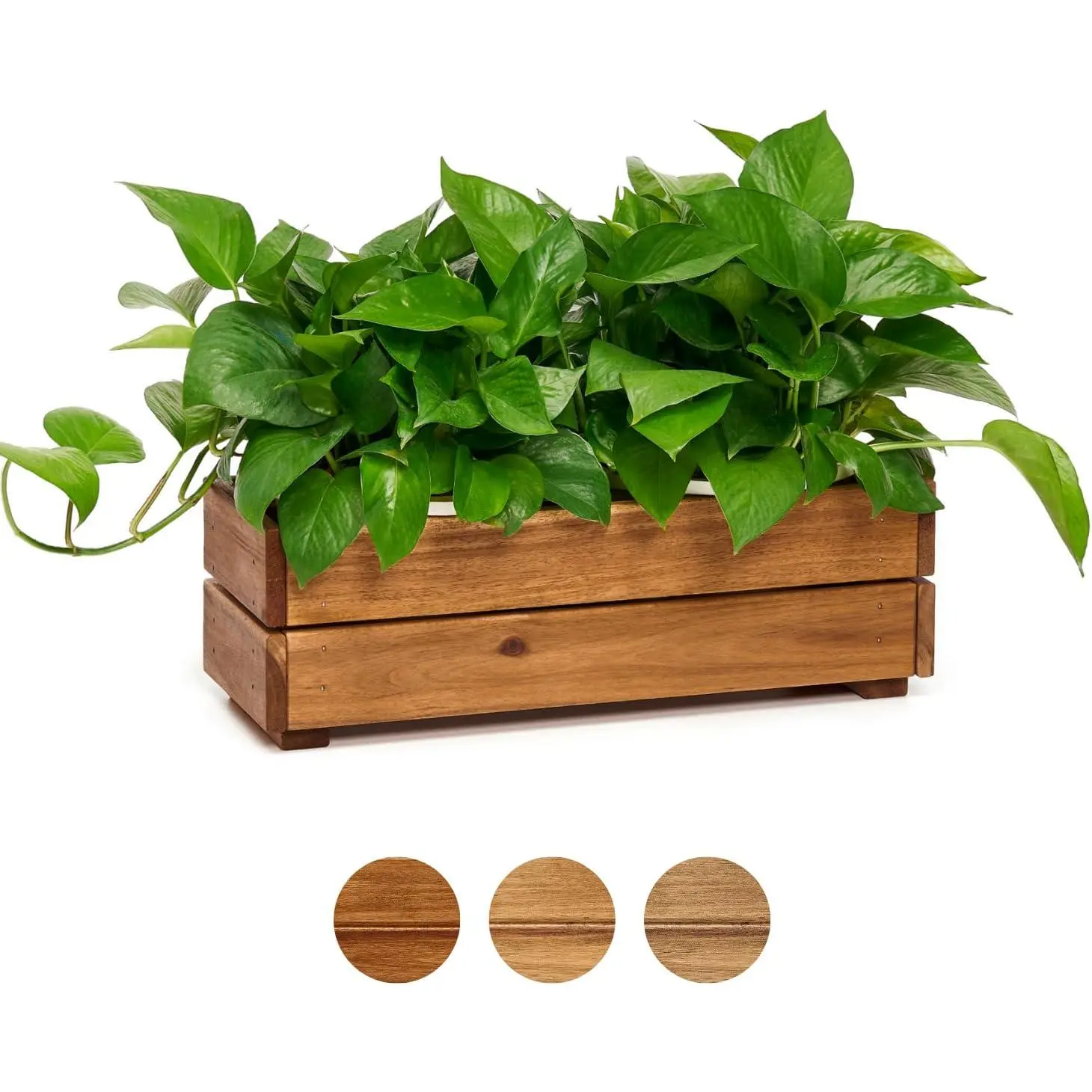Acacia Wood Rustic Farmhouse Planter Box - 17x6x5.5" Crate-Style Rectangle Flower Container, Stackable Storage Bins for Decor & Storage, Available in 3 Colors (Golden Walnut), Rustic Farmhouse Decor