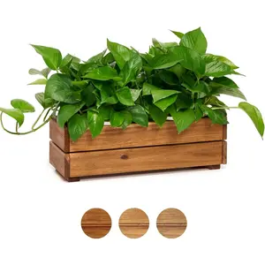 Wooden Planter Box, Storage Box 17"L x6"W x5.5"H with Crate Style, Acacia  Flower Container, Rustic Rectangle Planter for Planting, Decor and Storage - 3 Colors (Golden Walnut)