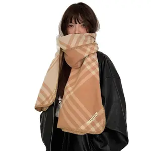 the same plaid scarf for women, versatile in winter, warm and thickened imitation cashmere plaid shawl, cross-border scarf tide