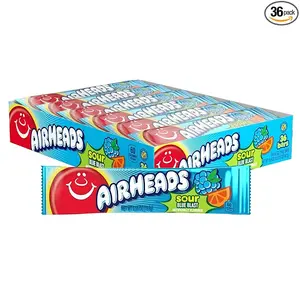 Airheads SOUR Candy Bars, Sour Blue Blast Flavored, Bulk, Concessions, Parties, Pack of 36 Bars