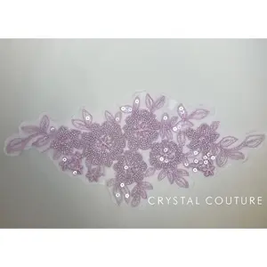 Purple Embroidered and Beaded Floral Applique