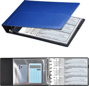 7 Ring Executive Business Check Binder 600 Checks Capcity for 9" x 13" Sheets, PU Leather Checkbook Holder with Zip Pouch [Blue]