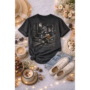 Raccoon Drinking Coffee Shirt | Urban Night Street Art Tee