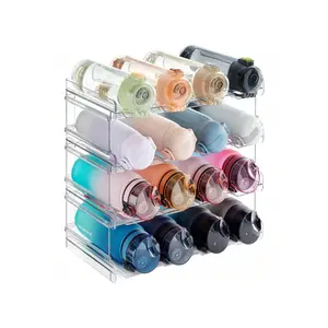 A4 Pack, Hold 12 Bottles, Stackable Water Bottle Organizer/Holder For Cabinet Fridge, Kitchen Pantry Organization And Storage, Plastic Wine Racks, Tumbler Travel Mug Cup Holder