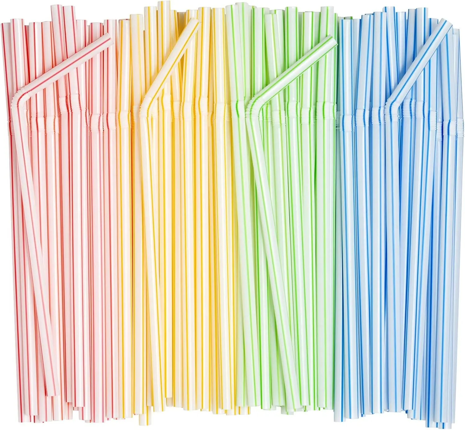 Package Flexible Disposable Plastic Straws [200 Pack] Assorted Colors | BPA-Free Bendable Plastic, Bright Striped Design, Assorted Colors, Sodas, Juices, Cocktails, & Parties